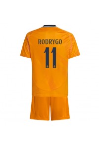 Fotbalové Dres Real Madrid Rodrygo Goes #11 Dětské Venkovní Oblečení 2024-25 Krátký Rukáv (+ trenýrky)